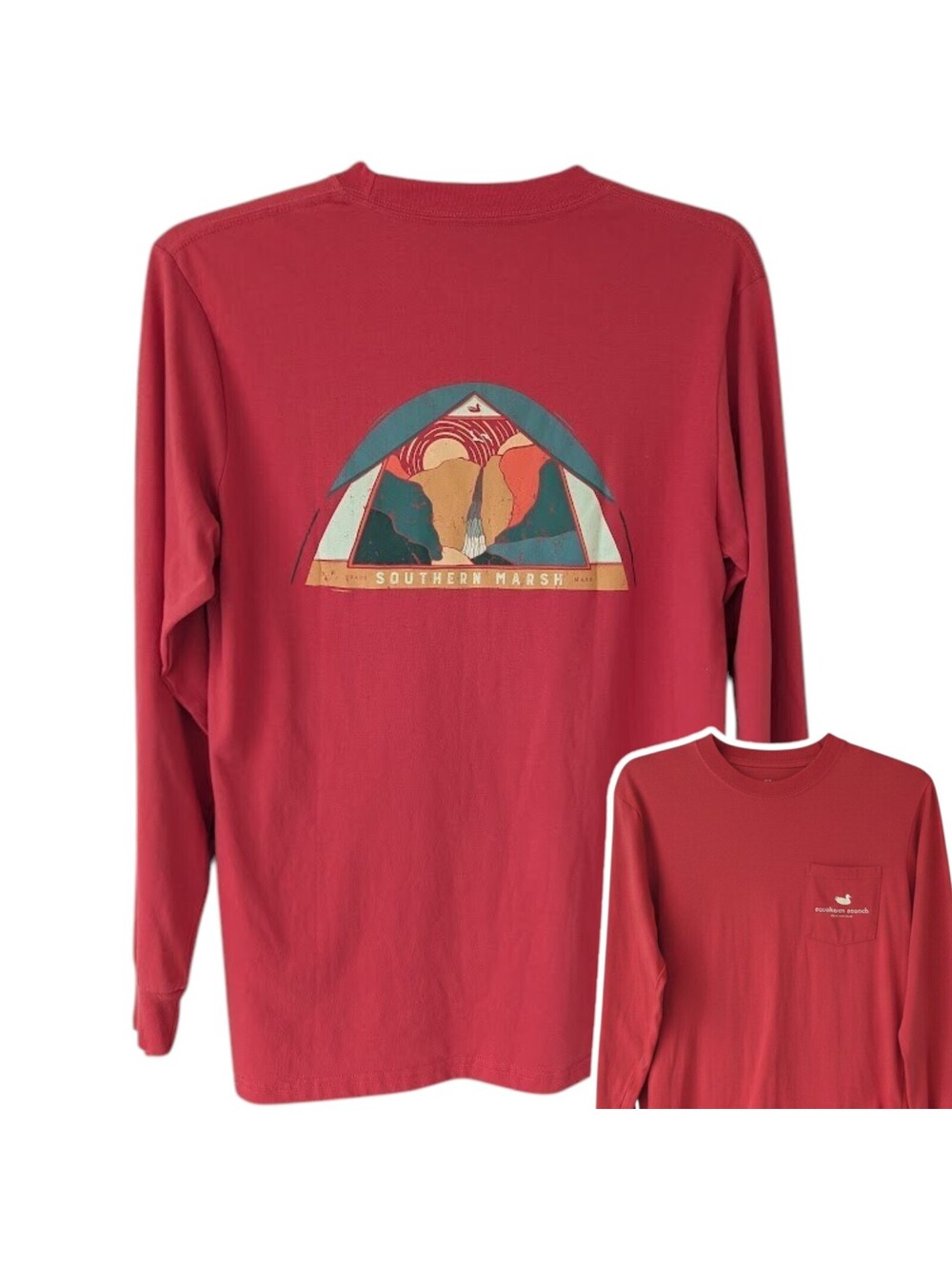 Southern Marsh Tent Long Sleeve T-Shirt S Red Pocket Tee 20x28.5 Hunt Fish Camp